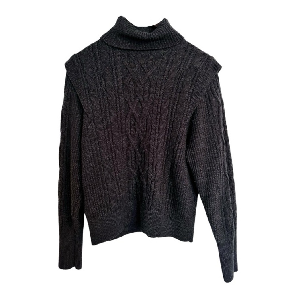 Skull Cashmere Dark Gray Turtleneck Long Sleeve Cable Knit Sweater Size Medium